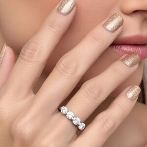 Swarovski Elements Elegant 4-Round Stone Sterling Silver Overlay Ring, Size 7.75